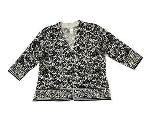 Sarah Spencer Womens XL Black Ivory Floral Open Front Cardigan 3/4 Sleeve